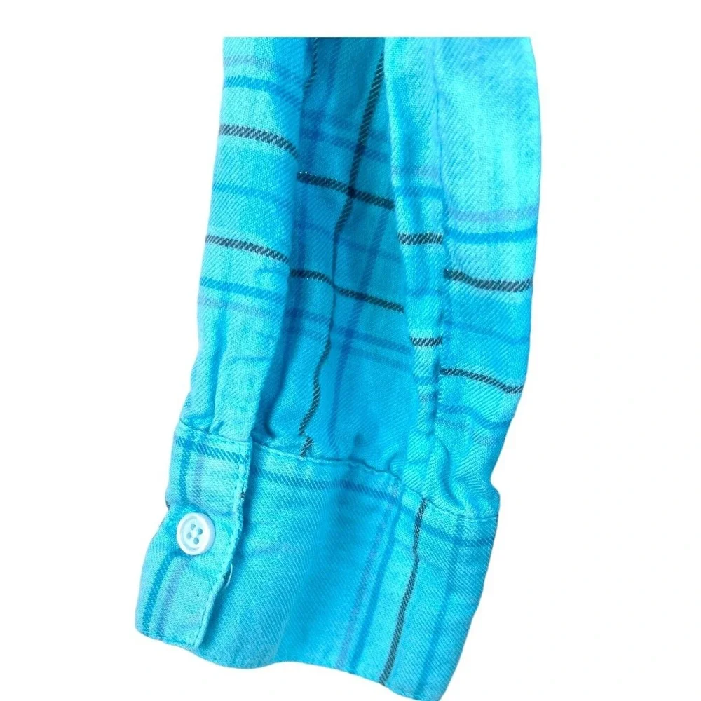 Justice Soft Plaid Girls Shirt Sz 14 Blue White Metallic Button Soft‎ Comfy